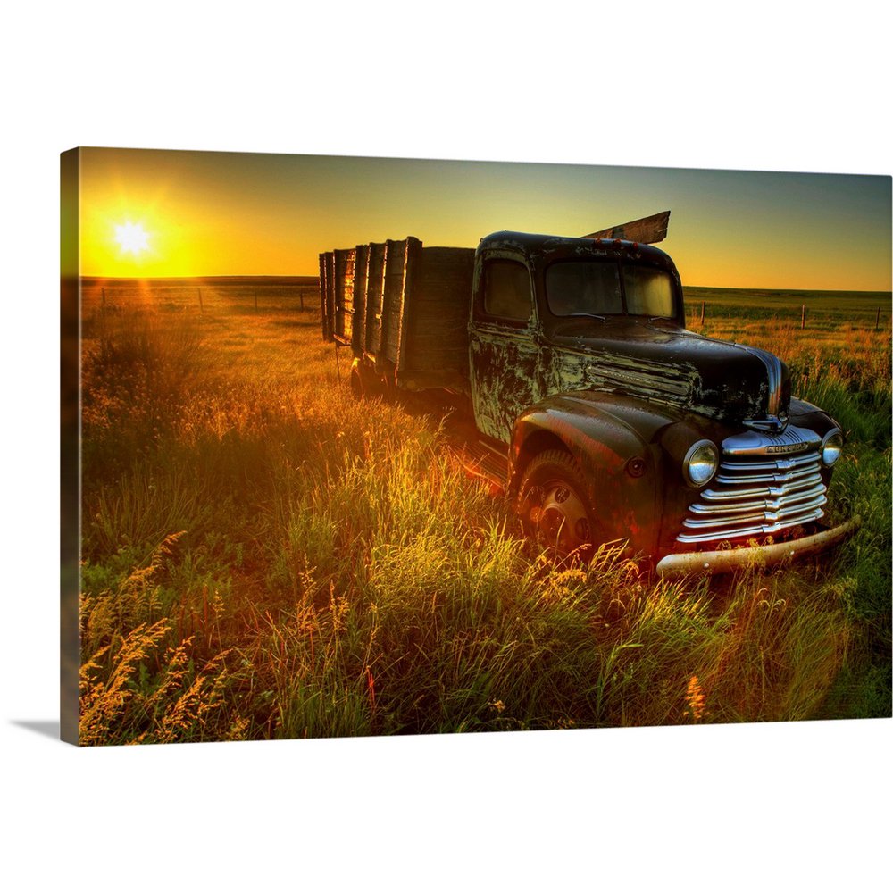 Great BIG Canvas "Old Abandoned Farm Truck Illuminated At Sunrise