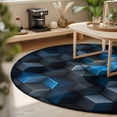 thumbnail image 3 of Round Rugs 4Ft, Blue Black Geometric Round Area Rug Washable Indoor Throw Carpet, Modern Abstract Cube Textured Soft Non Slip Circle Rug for Kitchen Nursery Room Home Decor Aesthetic, 3 of 8
