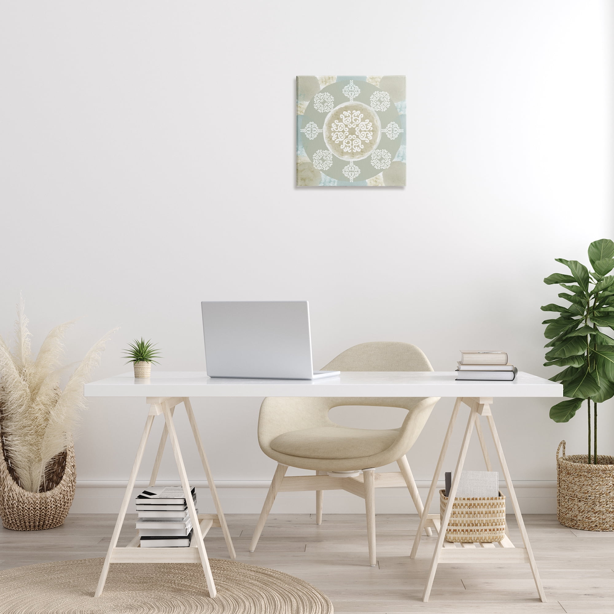 Stupell Industries Mint & Beige Mandala Abstract Painting Gallery Wrapped Canvas Art Print Wall Art, 17 x 17