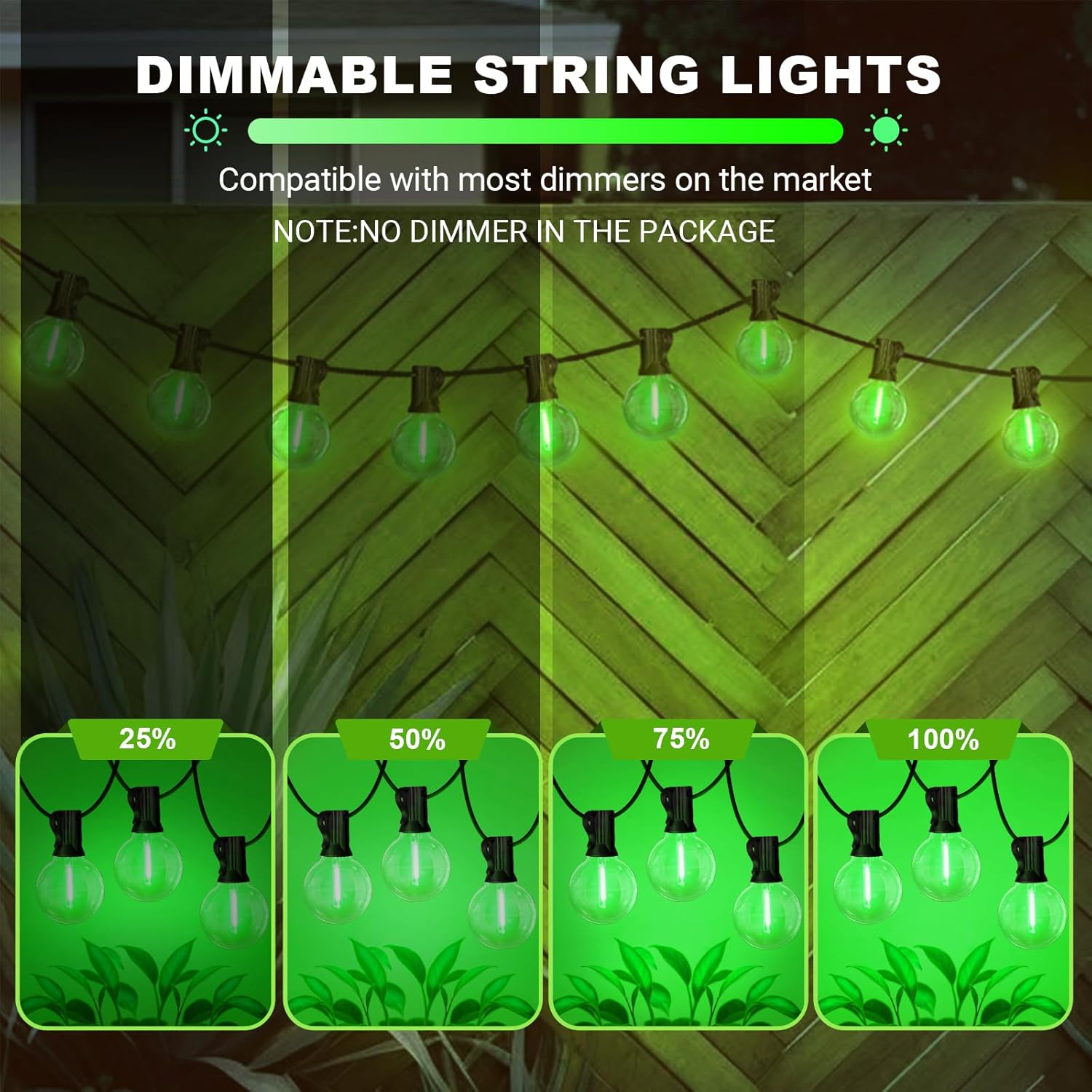 LED Outdoor String Light, 26Feet Patio Lights with 12+1 Edison Shatterproof Bulbs(1Spare), UL Waterproof Outside Lights connectable Dimmable for Backyard Porch Decor,Green