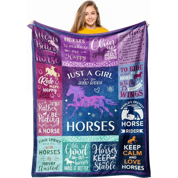 Horse Gifts for Girls Women, Horse Blanket for Girls, Best Gifts for Horse Lovers Girls, Just A Girl Who Loves Horses, Horse Lovers Christmas Birthday Gifts Decor Throw Blanket 60" x 50"