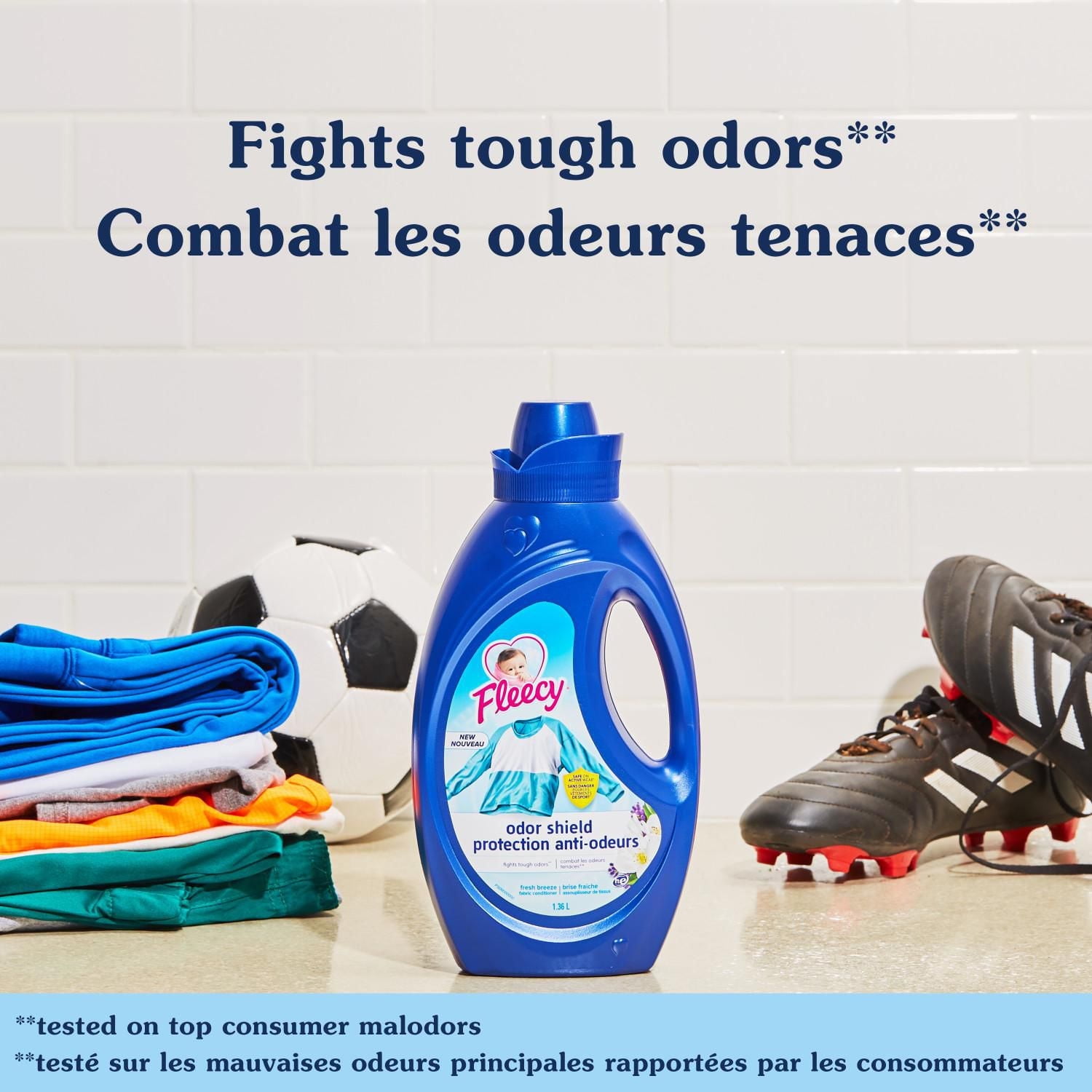 Fleecy Odor Shield Liquid Fabric Softener (Fabric Conditioner), Fresh Breeze Scent, 1.36 L