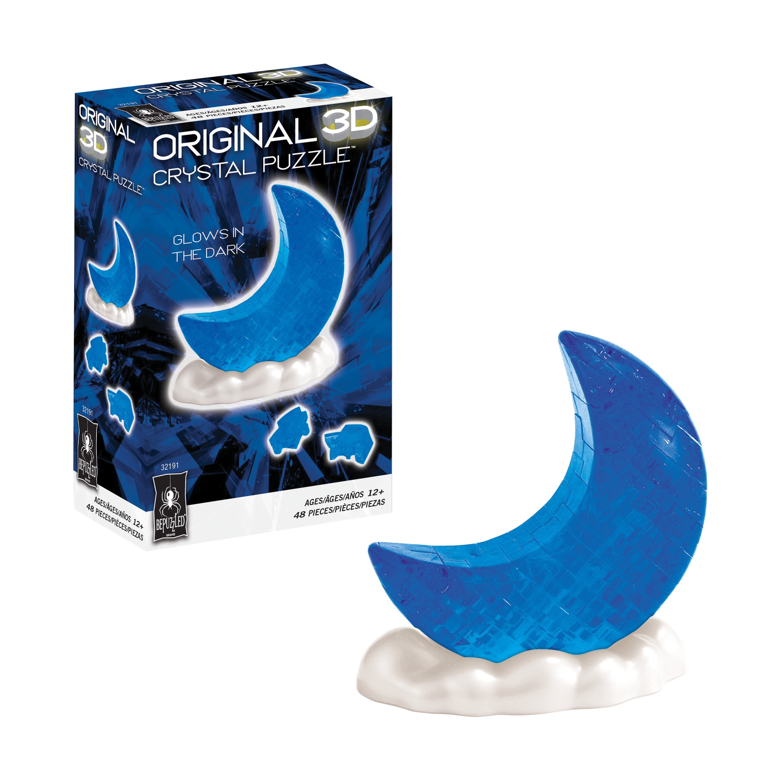 BePuzzled 3D Crystal Puzzle - Glow-in-the-Dark Moon (Blue): 48 Pcs