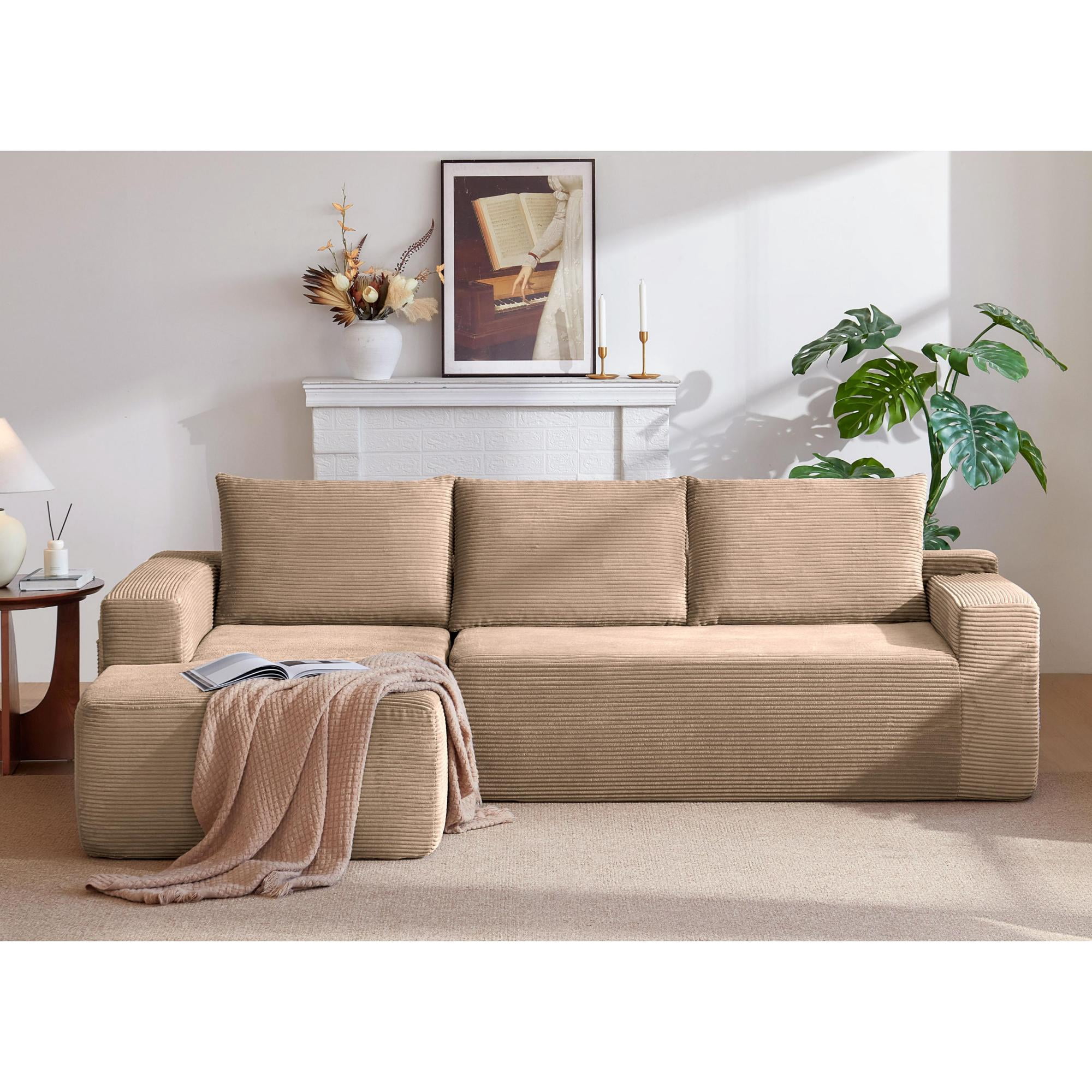 Leumius Cloud Sectional Couch with L-Shape Chaise,Modern Upholstered Boneless Couch with Deep Seat for Living Room Bedroom, No Assembly Required,Camel(Left Facing Chaise)