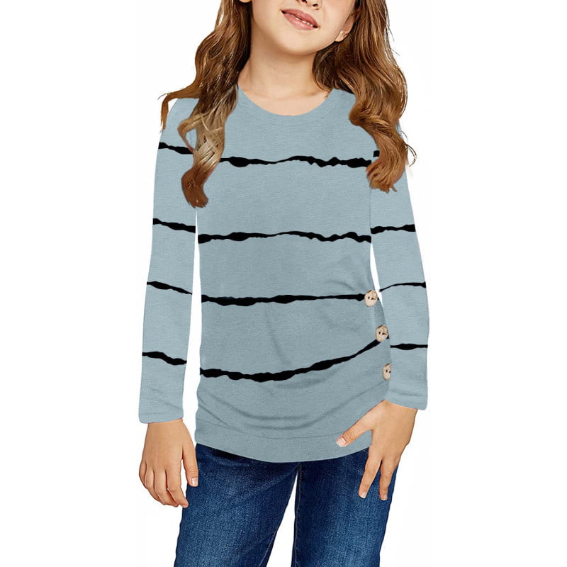 Ebifin Girls Casual Short/Long Sleeve T Shirts Kids Loose Tunic Tops Color Block Tee Blouses Size 4-15 