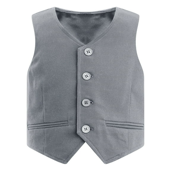 Alvivi Kids Boys Gentleman Vest V Neck Button Down Pointed Hem Birthday Party Suit Waistcoat Gray 12