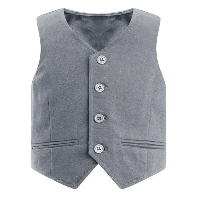 RUNQHUI Costume Formel en Satin pour Garçons Gilet Gentleman Mariage Bal Fête Robe à Simple Boutonnage Gilet Gris 5