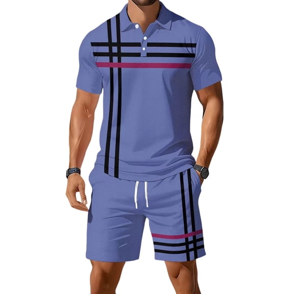 CONFREE Mens 2 Peice Shorts Sets Casual Men's Summer Outfits Set Graphic Polo Shirts Shorts Athletic Sweat Suit for Men