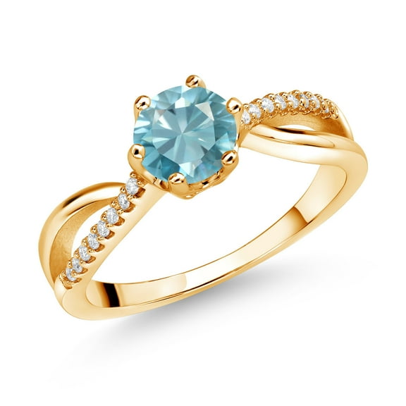 Gem Stone King 18K Yellow Gold Plated Silver Ring Round Zircon and Moissanite (1.28 Cttw) (Size 8)