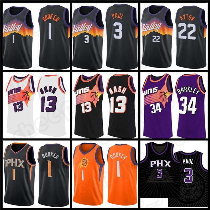 NBA_ Jersey Phoenix''suns''Basketball DeAndre 22 Ayton Devin 1 Booker Chris  3 Paul 2022-23 City jerseys Steve 13 Nash Charles 34 Barkley 