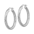 thumbnail image 2 of 14K White Gold 4X25mm Diamond-Cut Round Hoop Earrings (35 X 34) Made In Peru tf1335w, 2 of 5