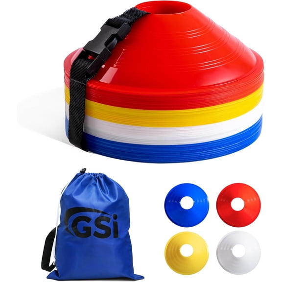 GSi Super Soccer Cone – 40-Pack Agility & Training Cones with Carry Strap, Durable Low-Profile Field Markers for Sports Practice & Drills