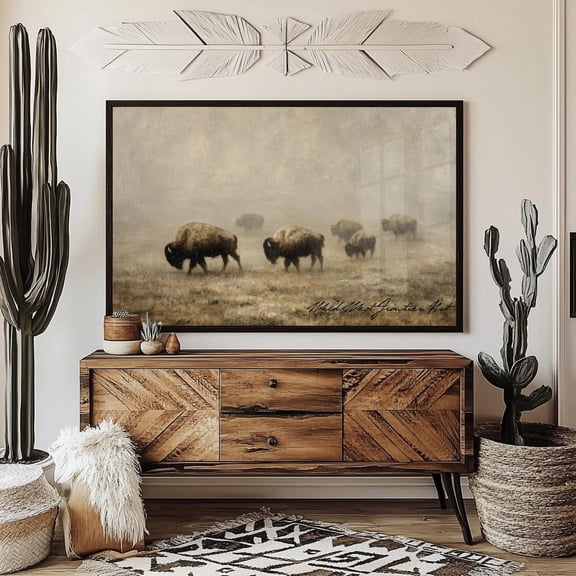 Vintage Buffalo Herd Poster, Rustic Western Decor Home Decor #3081, Unframed Poster Size 8x12