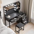 thumbnail image 2 of 47" Vanity Desk with Lights, Makeup Vanity Set with Charging Station, Dressing Table with 5 Drawers and Cabinet, Vanity Mirror 3 Lighting Color Adjustable, Black, 2 of 6