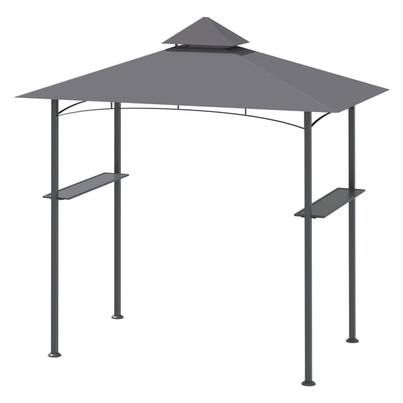 Grill Gazebo 8'x5' with Double Roof - Outdoor BBQ Canopy with Shelves - Patio Yard Garden Shade - Gray
