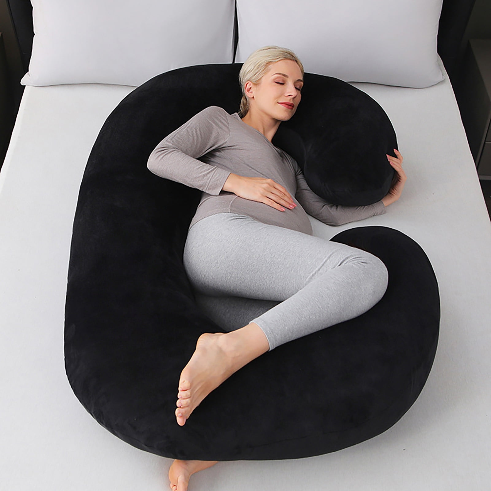 Pregnancy Pillow, C Shaped Full Body 57 Inch Maternity Pillow with Removable Washable Cover - Sleep Support for Legs, Back, Neck, Shoulder, HIPS, Belly for Pregnent Women, Black