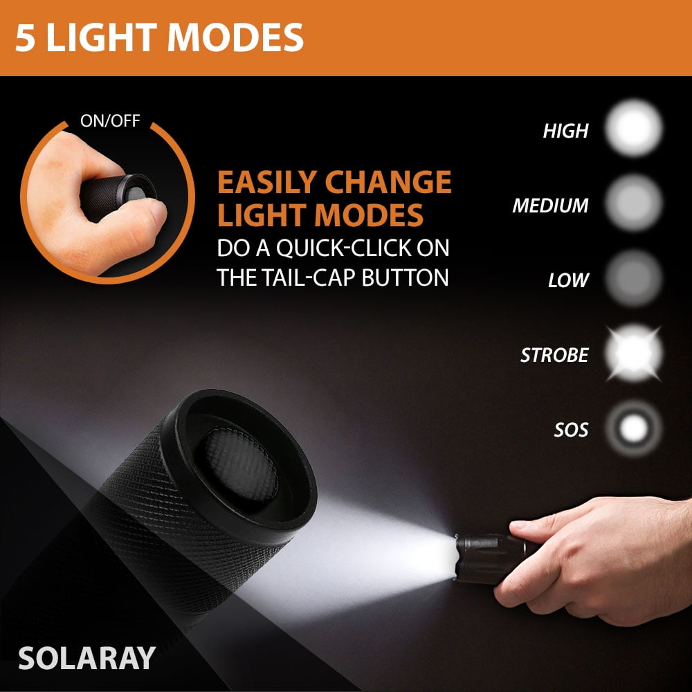 LED Tactical Flashlights - 5 Light Modes and Zoomable Small