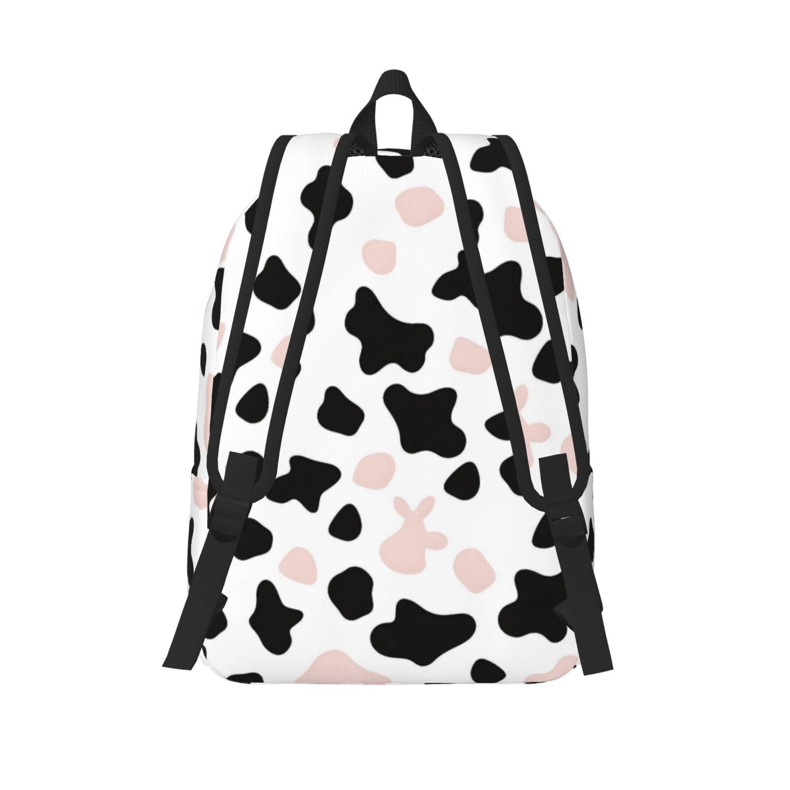 Casual Canvas Backpack Without Interlayer Large Capacity Stick Bag Design For Outdoor Shopping Office Outdoor Sports Simple Cow Print Pattern White Background, Pink And White_3 Medium