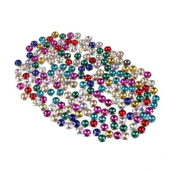 WORGEOUS 200pcs Exquisite Drill Decorative Crystal Claw Glass Sewing Rhinestones Colorful Round Accessory for DIY Clothes (Random Color 8MM Four Claws Drill)