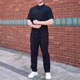 thumbnail image 2 of Jessboyy 2 Piece Beach Outfits for Men Casual Stand Collar Shirts and Pants Sets Vacation Travel Going Out Set for Men Spring Summer Outfit Black,XL, 2 of 3