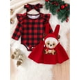 thumbnail image 2 of Suealasg Newborn Baby Girls 3Pcs Christmas Clothes 3 6 9 12 18 Months Infant Girls Long Sleeve Plaid Print Romper Reindeer Patch Suspender Skirt Headband, 2 of 7