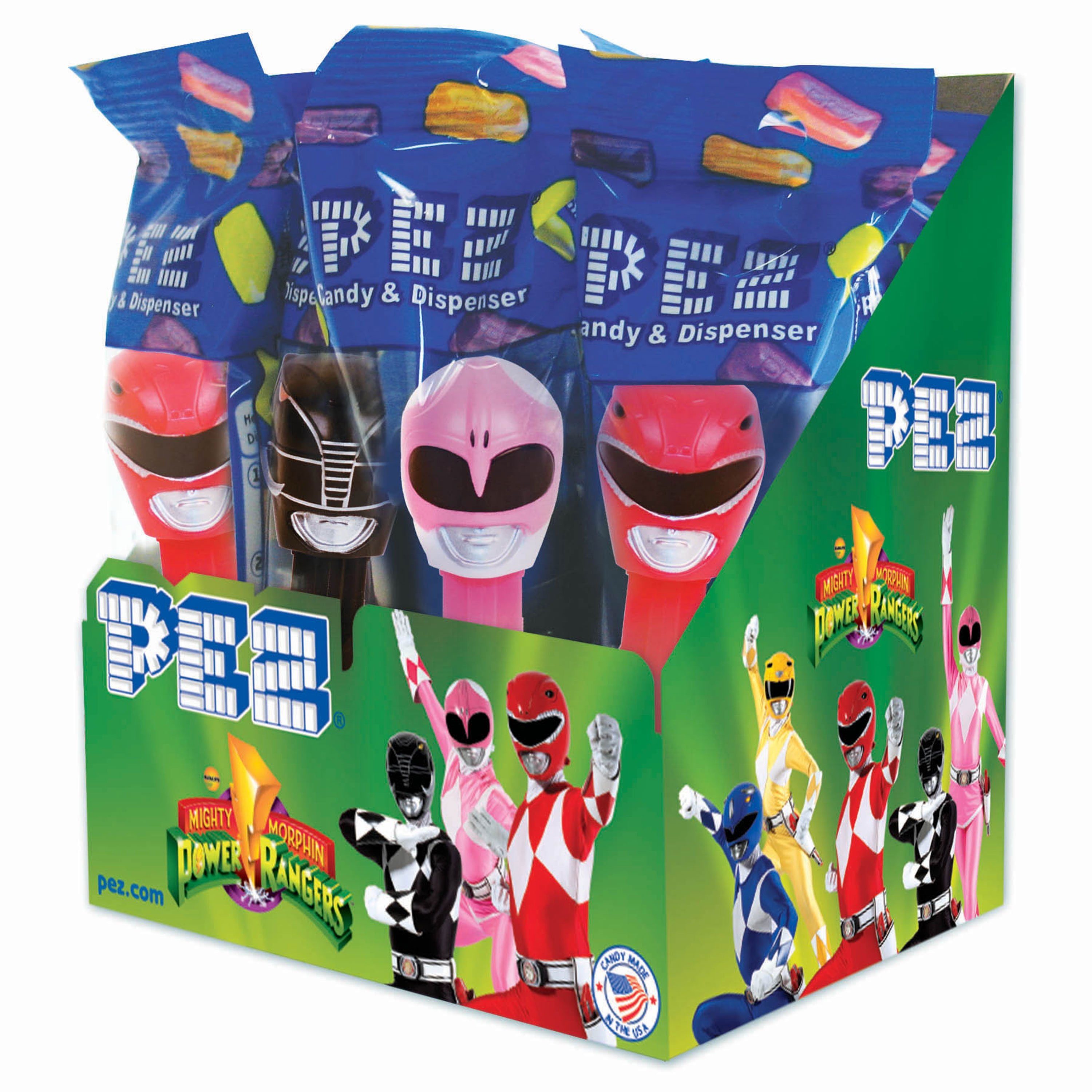 PEZ Candy Power Rangers Assortment, candy dispenser plus 2 rolls of