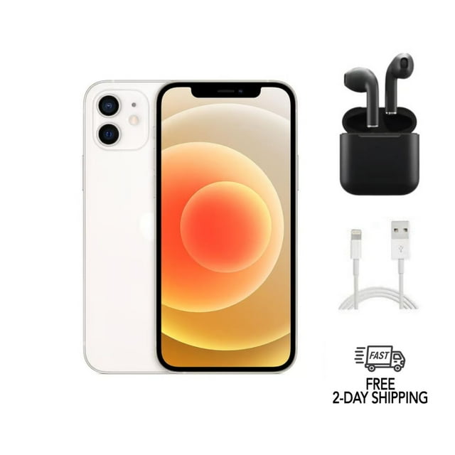 Remis à Neuf Apple iPhone 12 A2172 (Entièrement Déverrouillé) 128 Go Blanc avec Écouteurs Sans Fil