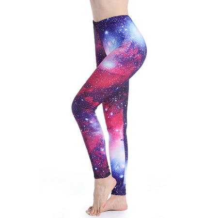 SAYFUT Women's Seamless Stretchy Leggings Workout Training Yoga Pants Full Length Galaxy Star Printed Knit Casual Trousers