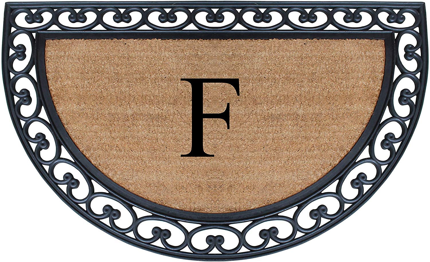 A1HC Half Round Black/Beige 30 in. X 48 in. Rubber and Coir Double Door