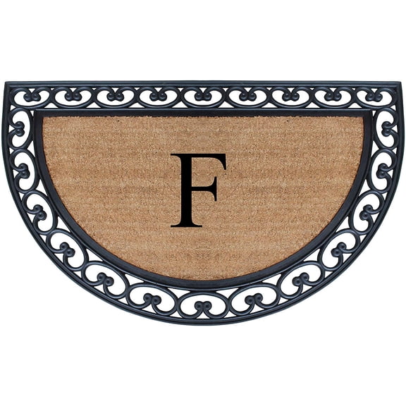 A1HC Half Round Black/Beige 30 in. X 48 in. Rubber and Coir Double Door Monogrammed F Doormat