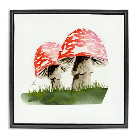 Stupell Industries Red Mushroom Pair Plants & Flowers Painting Black Floater Framed Canvas Art Print Wall Art, 18 x 18