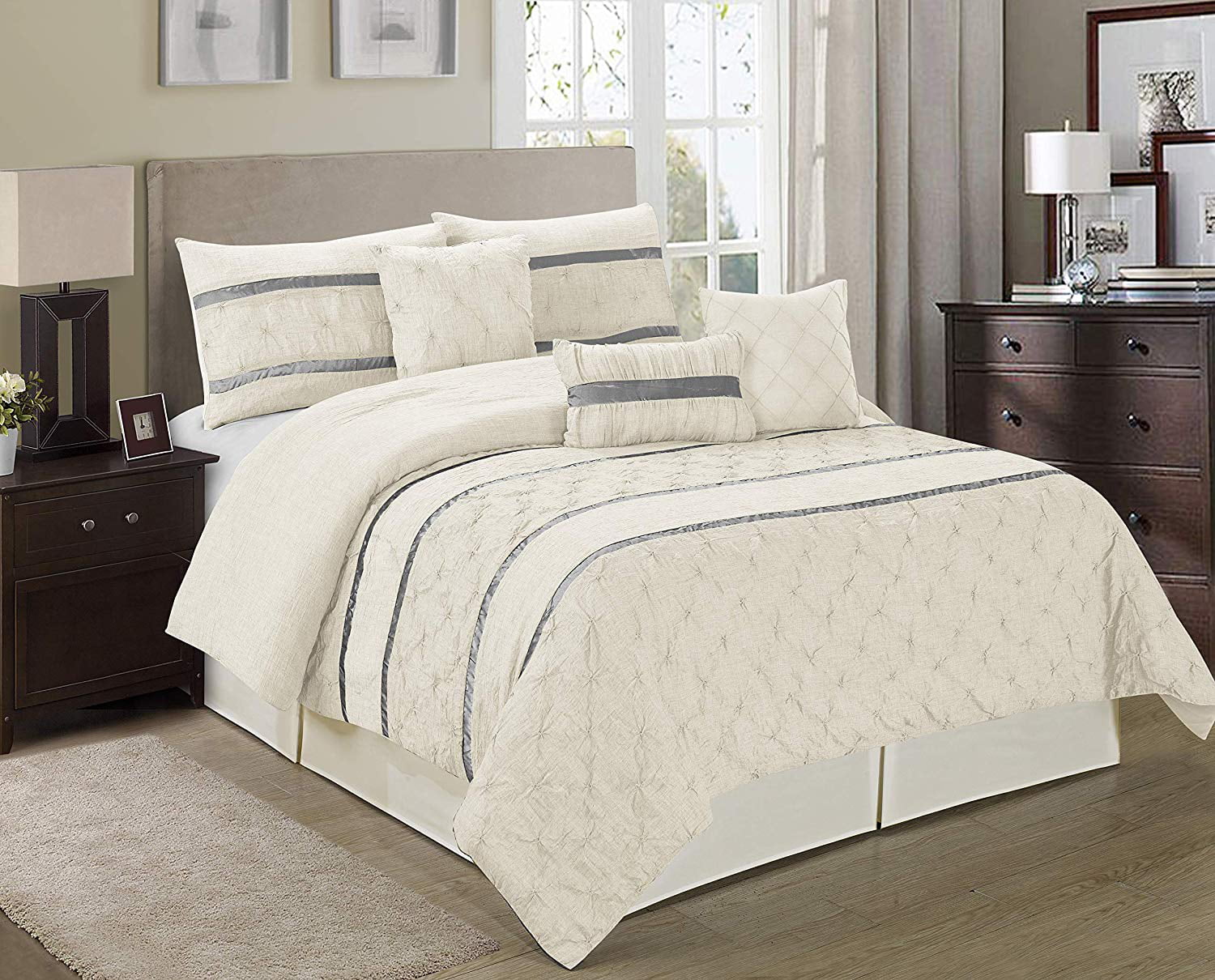Unique Home Gloria Comforter 7 Piece Bed in a Bag Ruffled Clearance Bedding Set Fade Resistant ...