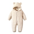 thumbnail image 2 of Lumosvexa Baby Hooded Jumpsuits Fleece Soft with Zipper Long Sleeve Winter Warm Comfort Onesie Beige 6M, 2 of 5