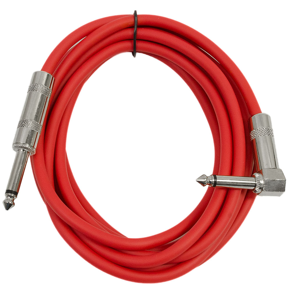 Seismic Audio 10' Red Guitar Cable TS 1/4" to Right Angle