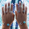 thumbnail image 2 of Womens Boho Rings, Vintage Designs, Elephant Styles, 6 Pieces, Turquoise & Silver, 2 of 2