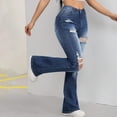 thumbnail image 3 of QIUOMBBP Ripped Jean Leggings for Women Bell Bottom Bootcut Denim Pants Mid Rise Stretchy Cut Out Flare Jeans, Blue, M, 3 of 7