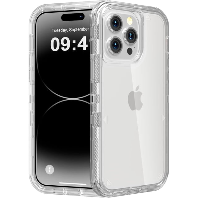 Heavy Duty Shockproof Protection Phone Cases, Anti-Drop, Triple Layer Transparent Protective Cover Compatible with iPhone 15 Pro