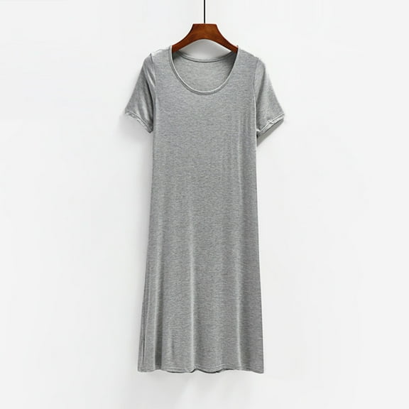 CALAFEBILA Summer Dresses for Teens Short Sleeve Solid Color Long Homewear Dress Tunic Maxi Dresses for Junior