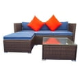 thumbnail image 6 of Outdoor Sectional Sofa Sets, 3 Piece Patio Wicker Patio Furniture Set, 3-Seating Sofa, 1 Ottoman&Coffee Table, Patio Conversation Sets for Backyard Lawn Bistro Pool Garden, Blue Cushions, W10959, 6 of 11