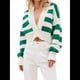 thumbnail image 2 of Suéter de Rayas con Bloques de Color para Mujer, Cárdigan de Larga con Botones y Cuello en V, Prenda de Punto de Moda. Verde L, 2 of 10