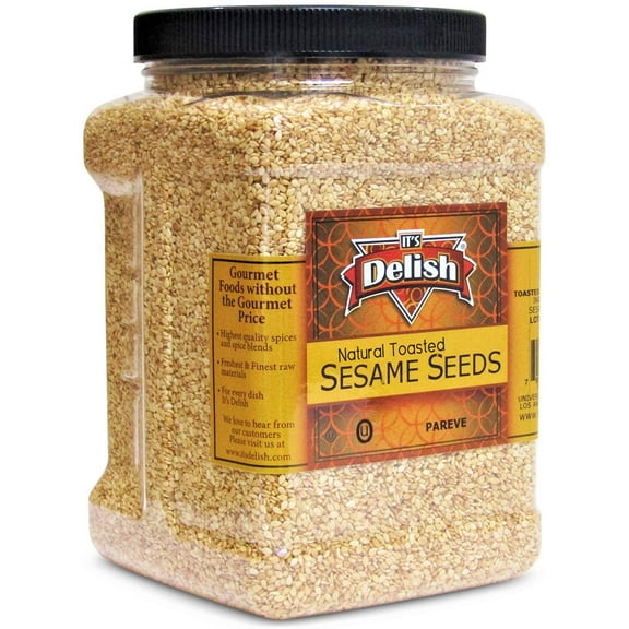 Natural Toasted Whole Sesame Seeds by It's Delish  38 OZ Jumbo Reusable Container  Natural Gluten-Free Fresh Oven Roasted White Hulled Sesame  Restaurant Bulk Size Great for Oriental Noodles,...