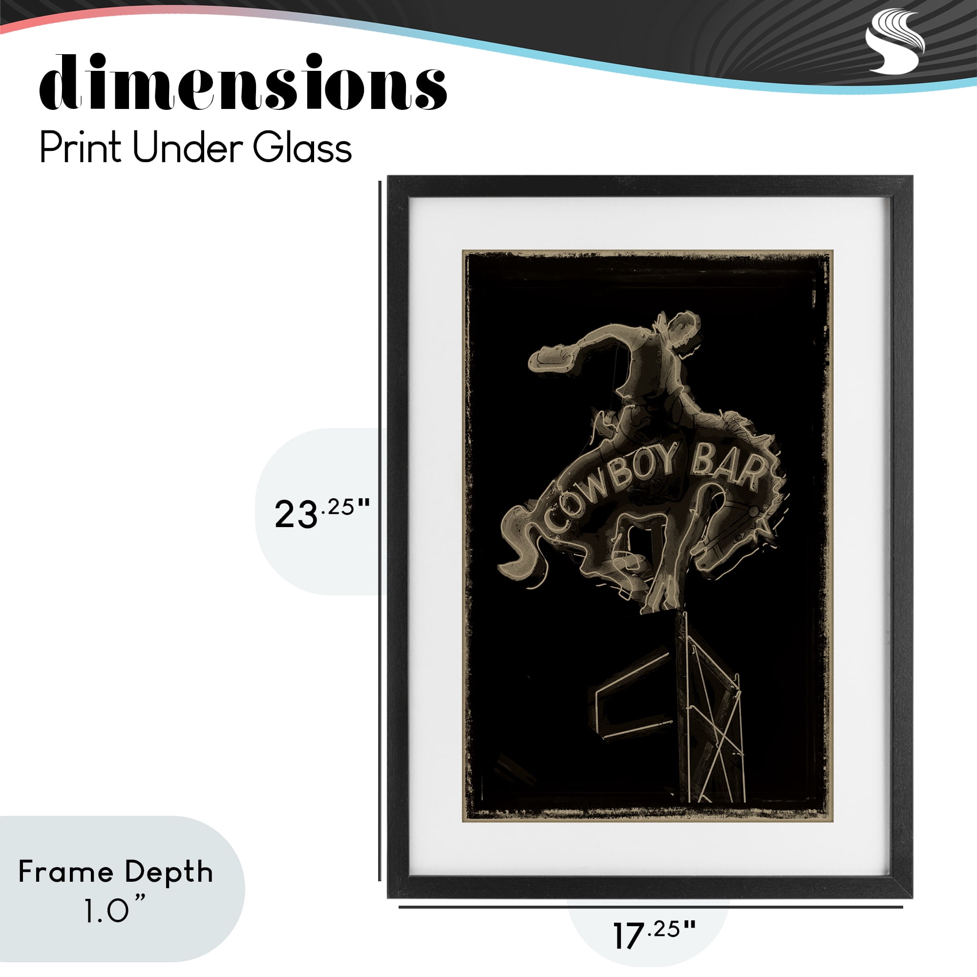 Stupell Industries Cowboy Bar on Black Black Framed Print Under Glass, design by Grotto Studios