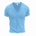 thumbnail image 6 of Klisyaur Mens V Neck Shirt Short Sleeve Button Tops Ribbed Lightweight Knit Blouse for Men Fashion Outfit, 6 of 7