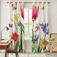 thumbnail image 4 of Spring Floral Kitchen Curtains 84 Inch Length, Rustic Tulip Butterfly Botanical Summer Grommet Top Bedroom Living Room Curtains, Light Filtering Cafe Curtain Drapes 2 Panels Set 84''x84'', 4 of 9