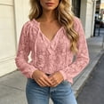 thumbnail image 4 of GERsome Long Sleeve Lace Shirts for Women Ruffled V-Neck Trendy Eyelet Tops for Summer Casual Pink L, 4 of 7