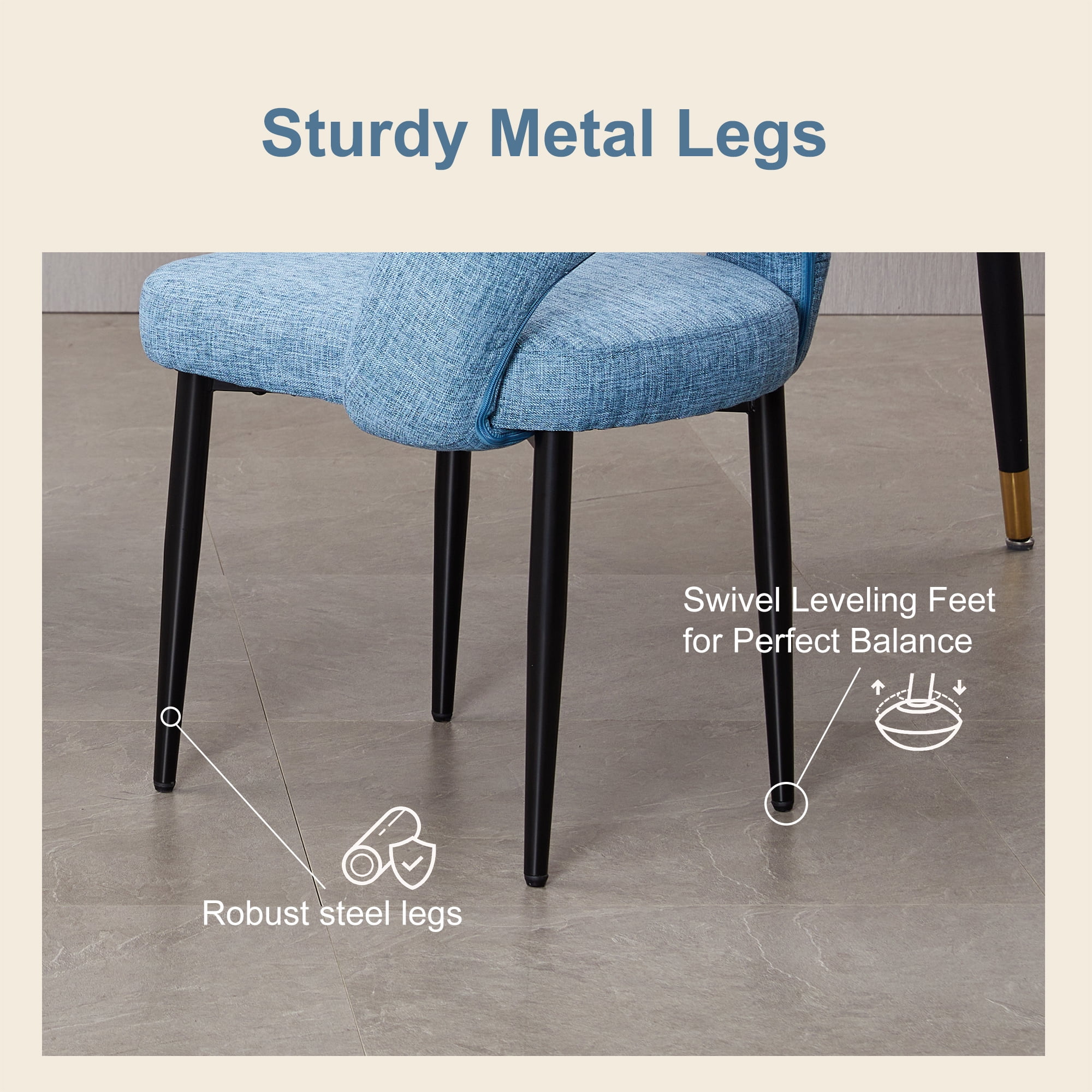 ENYLAY Modern Farmhouse Fabric Upholstered Dining Chairs Set of 6 with Metal Legs & Padded Seat , Blue