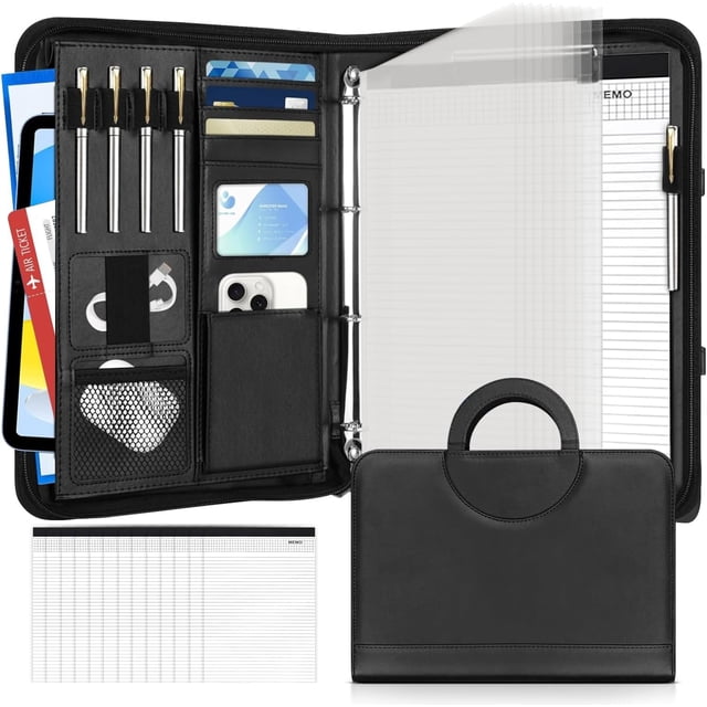 Carpeta Portfolio Profesional Portátil con Asa, Carpeta para Documentos A4 Multifuncional, Almacena Móviles y Tabletas, Incluye 100 Hojas de Papel y Bolsas de PVC, Ideal para Profesionales de Negocios