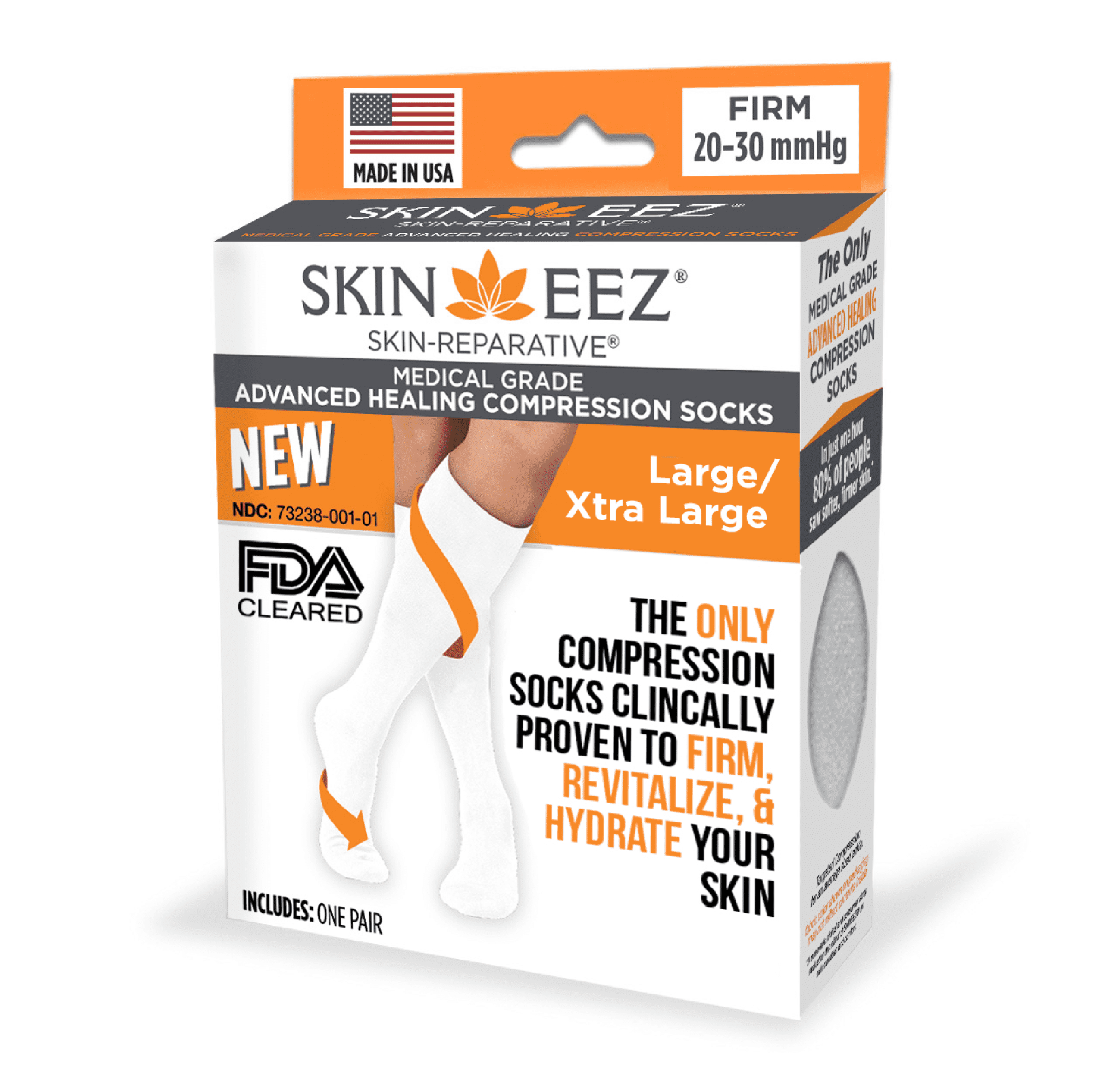 Skineez Hydrating Compression Socks 20-30mmHg, size L/XL White