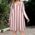 thumbnail image 2 of Aesthetic Light Pink And White Vertical Long Sleeve Dresses For Women Vintage Elegant Party Dress Oversized V-neck Dress S-8XL, 2 of 7