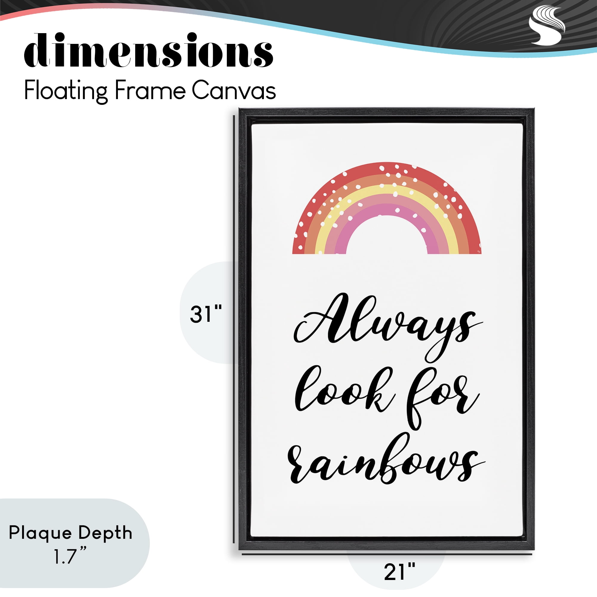 Stupell Industries Always Look For Rainbows Black Framed Floater Canvas Wall Art, design by Martina Pavlova